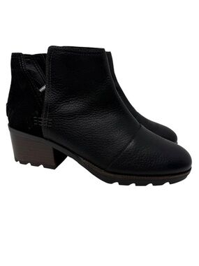 Sorel Cate Cut Out Booties Black Waterproof Leather Ankle Boots Size 8.5